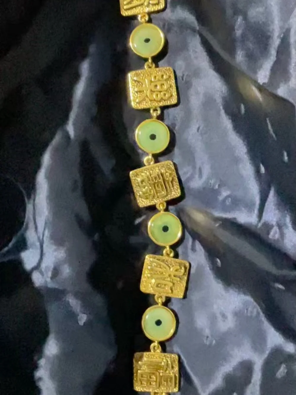 VTG Gold Tone Faux Jade Asian 